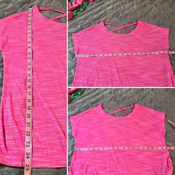 Tek Gear Athletic Short Sleeve Criss Cross Back Tee Workout Tshirt Hot Pink M - Picture 12 of 12